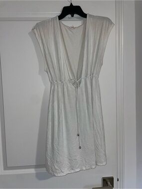 White Drawstring Waist Sleeveless coverup